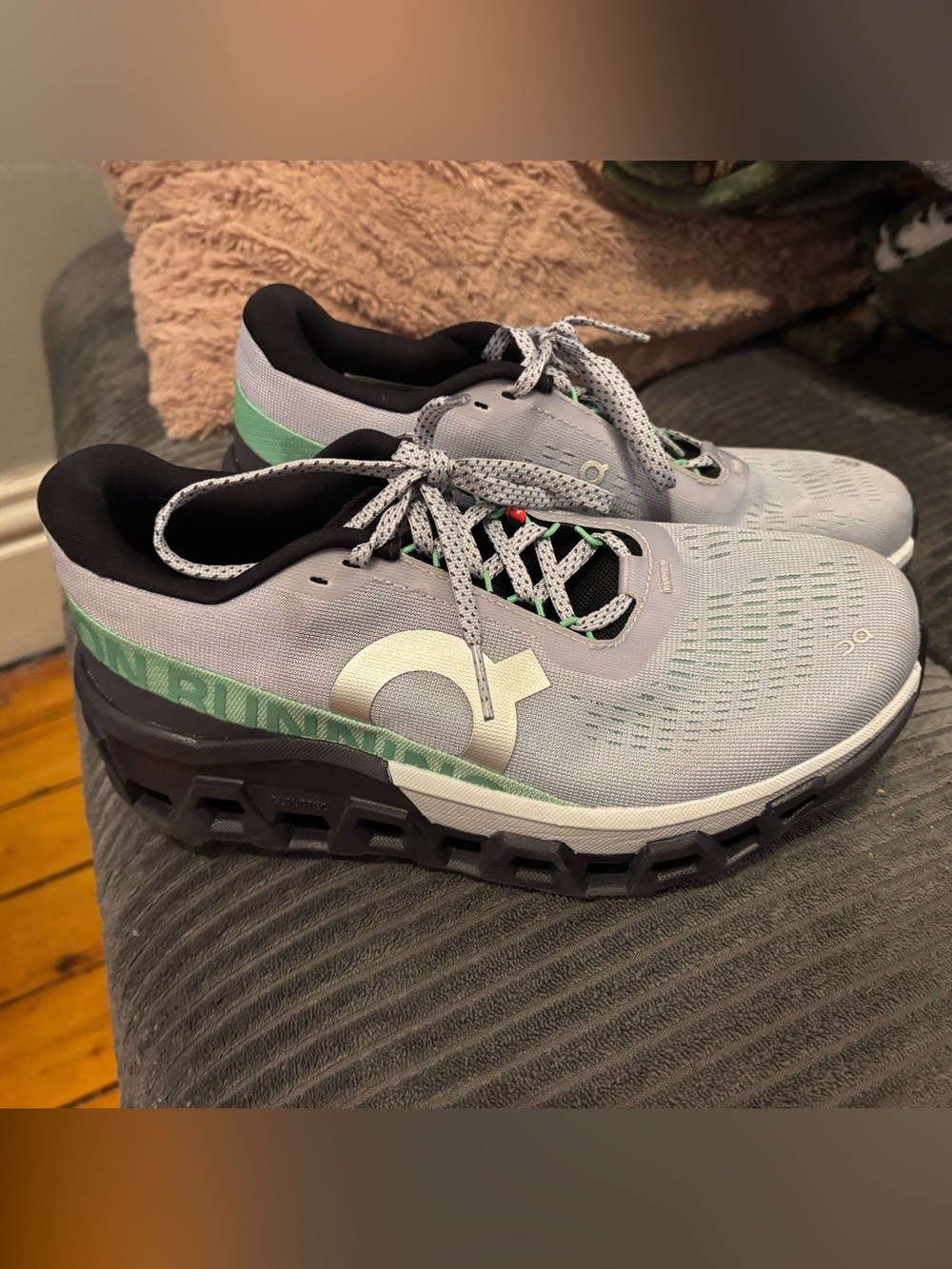 On Running On CloudMonster 2 Sneakers in Light Gray/Blue with Mint Accents
